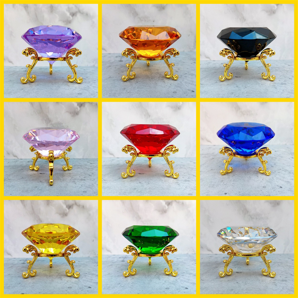 Paper Weight Crystal - 80mm K9 Crystal Diamond With Metal