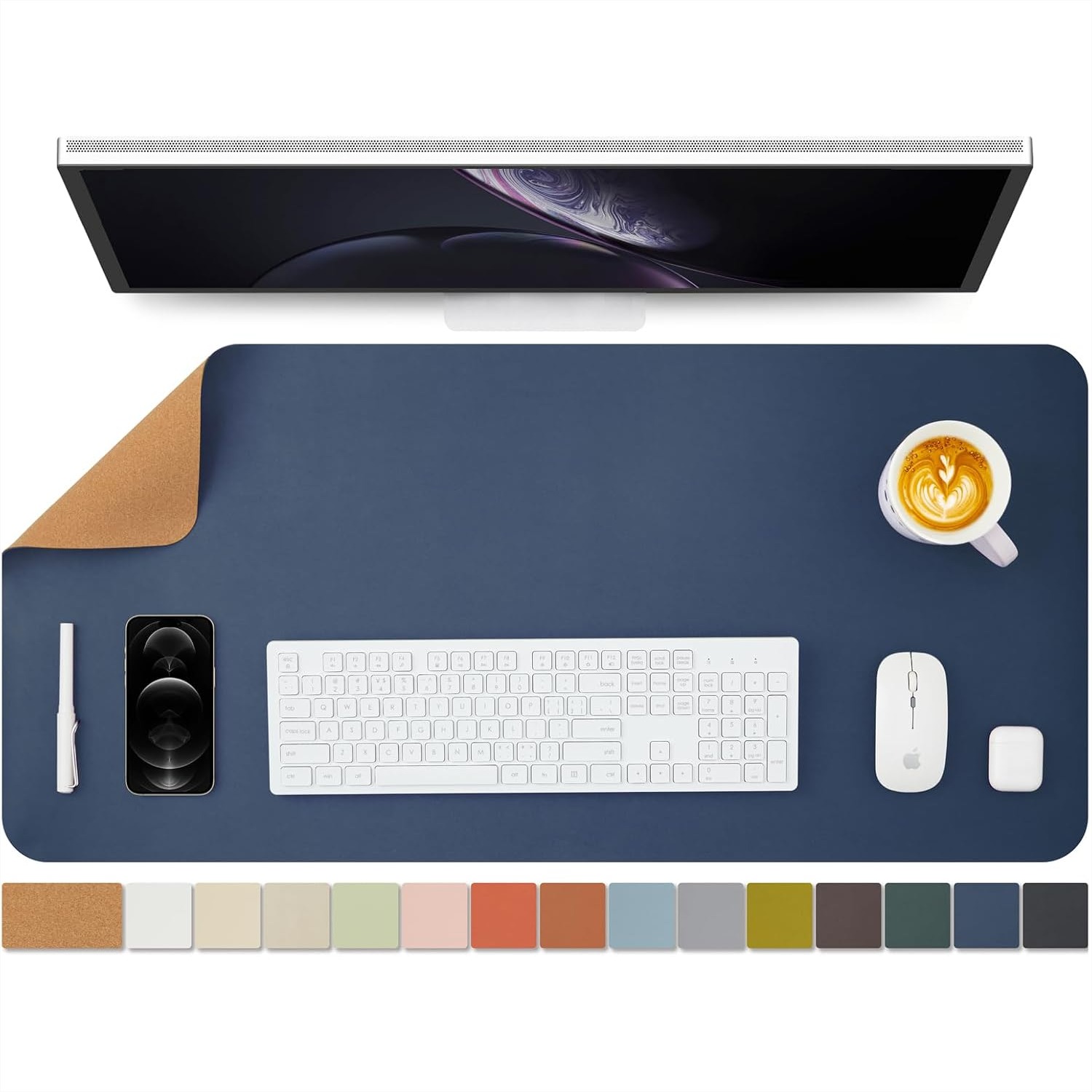 Cork Desk Mat Dual-Sided Desk  - Leather Desk Pad ulasan dan harga