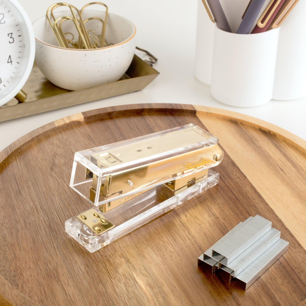 Compact Clear Acrylic Gold Sta - Stapler Half Strip ulasan dan harga