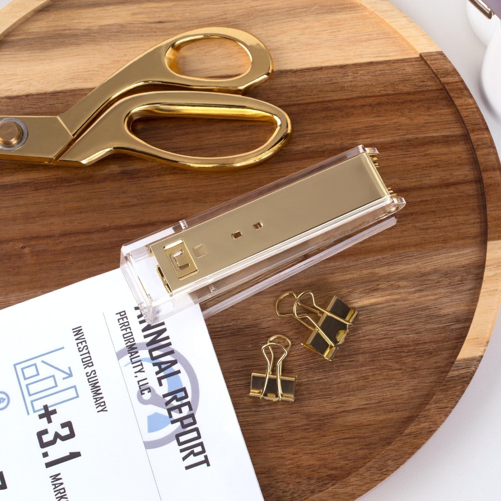 Compact Clear Acrylic Gold Sta - Stapler Half Strip ulasan dan harga